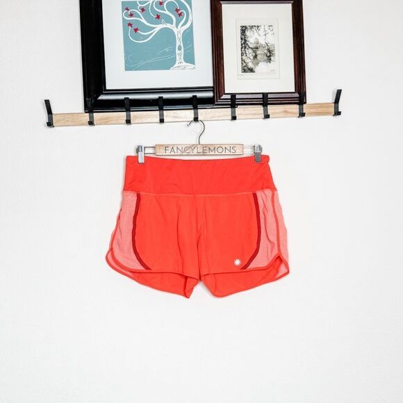 Athleta Bright Orange Running Shorts w/Back Zip Pocket & Reflective Trim Size M - Picture 1 of 9